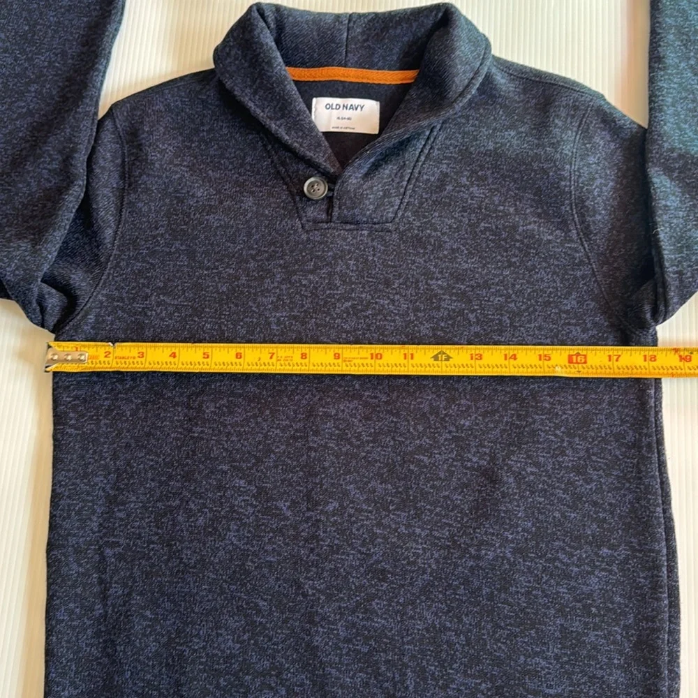 Old Navy black & blue one button pull over sweater.  Boys size XL (14-16)